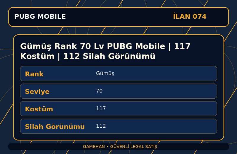 Gümüş Rank 70 Lv PUBG Mobile | 117 Kostüm | 112 Silah Görünümü