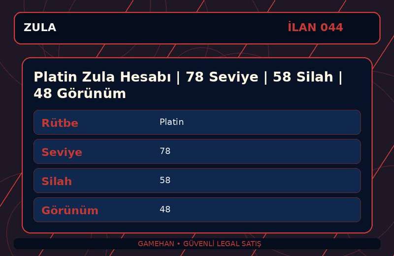 Platin Zula Hesabı | 78 Seviye | 58 Silah | 48 Görünüm