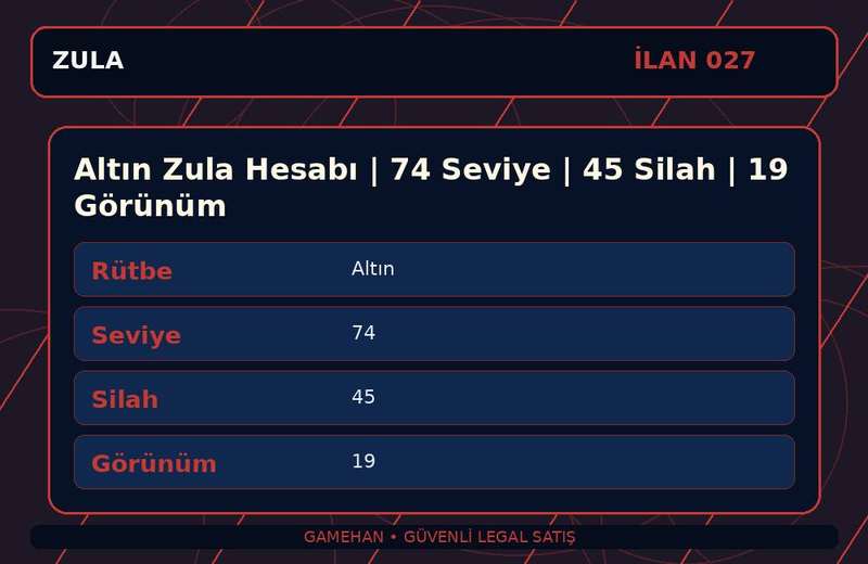 Altın Zula Hesabı | 74 Seviye | 45 Silah | 19 Görünüm
