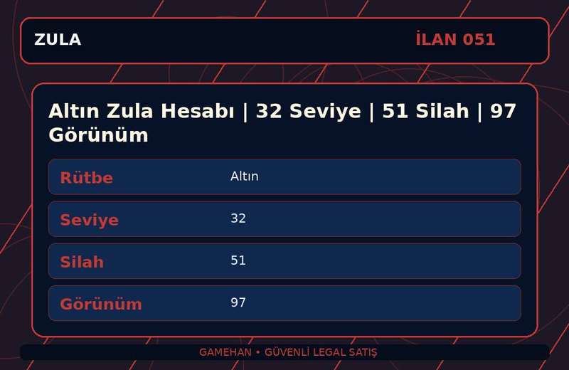 Altın Zula Hesabı | 32 Seviye | 51 Silah | 97 Görünüm