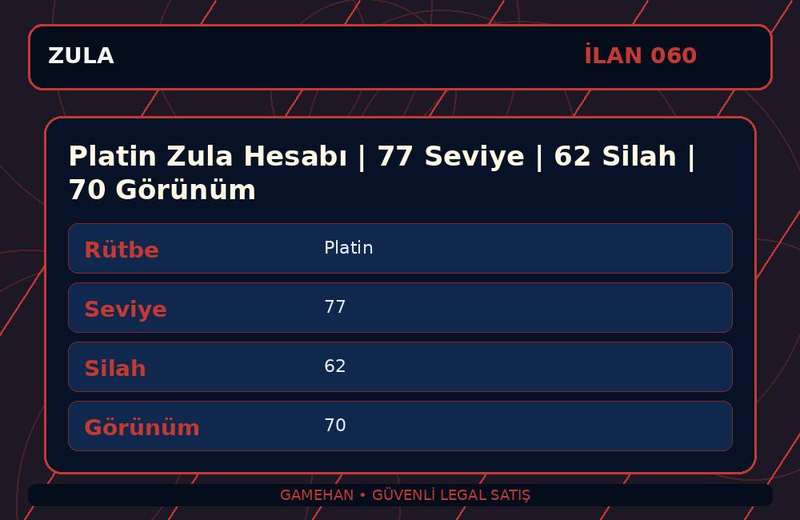 Platin Zula Hesabı | 77 Seviye | 62 Silah | 70 Görünüm