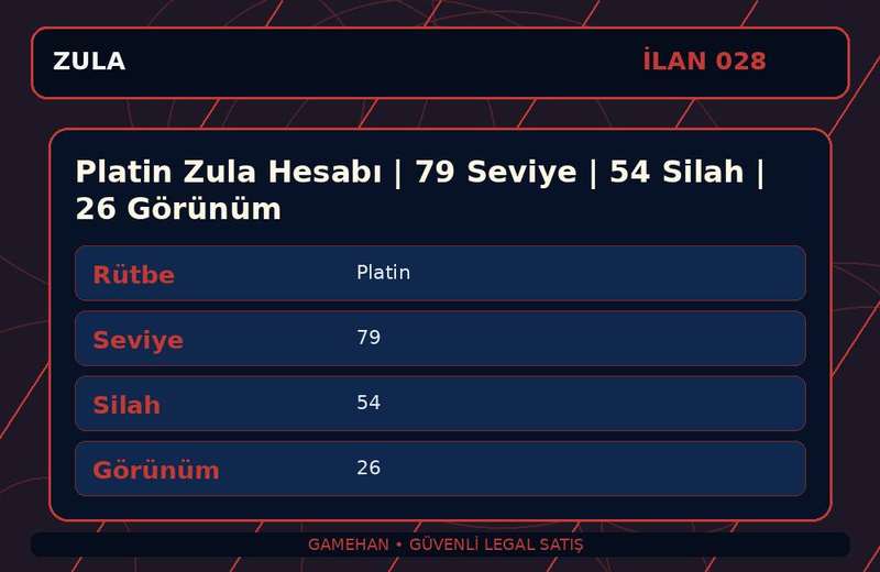 Platin Zula Hesabı | 79 Seviye | 54 Silah | 26 Görünüm