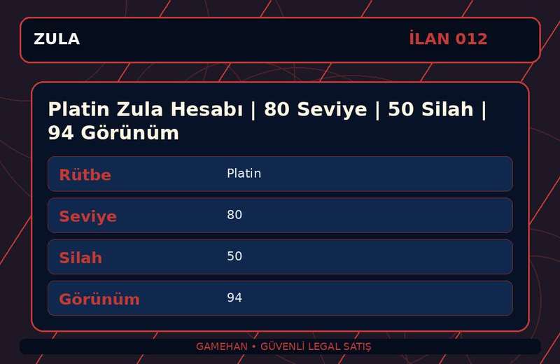 Platin Zula Hesabı | 80 Seviye | 50 Silah | 94 Görünüm