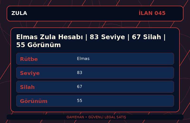 Elmas Zula Hesabı | 83 Seviye | 67 Silah | 55 Görünüm