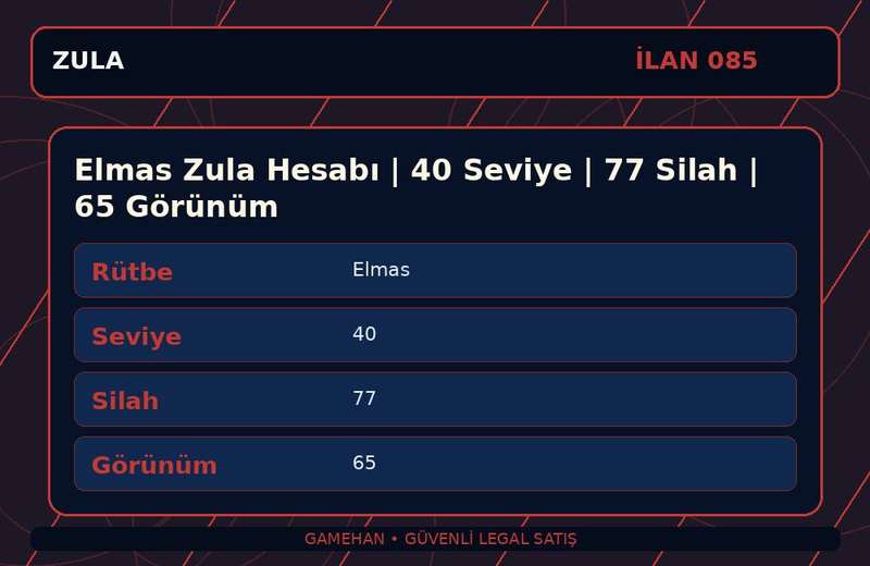 Elmas Zula Hesabı | 40 Seviye | 77 Silah | 65 Görünüm