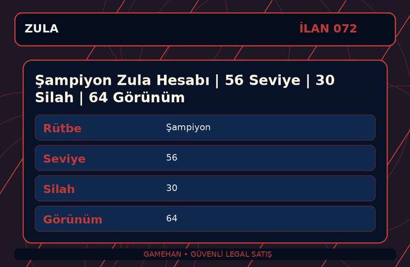 Şampiyon Zula Hesabı | 56 Seviye | 30 Silah | 64 Görünüm