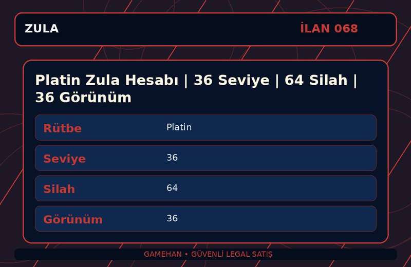 Platin Zula Hesabı | 36 Seviye | 64 Silah | 36 Görünüm