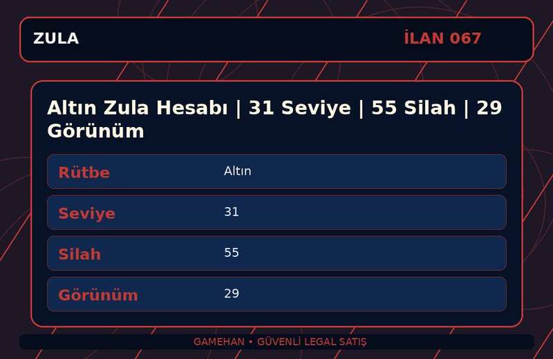 Altın Zula Hesabı | 31 Seviye | 55 Silah | 29 Görünüm