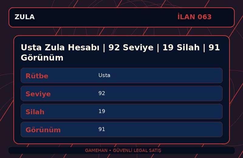 Usta Zula Hesabı | 92 Seviye | 19 Silah | 91 Görünüm