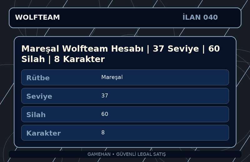 Mareşal Wolfteam Hesabı | 37 Seviye | 60 Silah | 8 Karakter