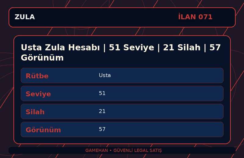Usta Zula Hesabı | 51 Seviye | 21 Silah | 57 Görünüm