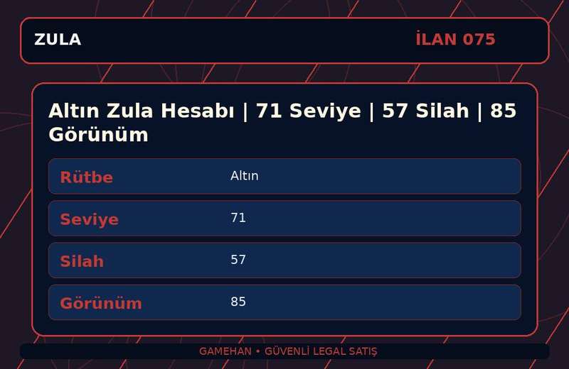 Altın Zula Hesabı | 71 Seviye | 57 Silah | 85 Görünüm