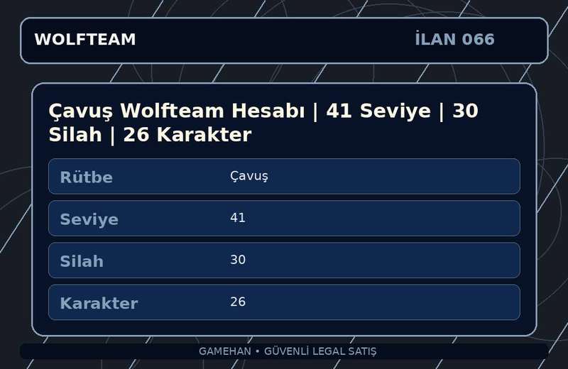 Çavuş Wolfteam Hesabı | 41 Seviye | 30 Silah | 26 Karakter