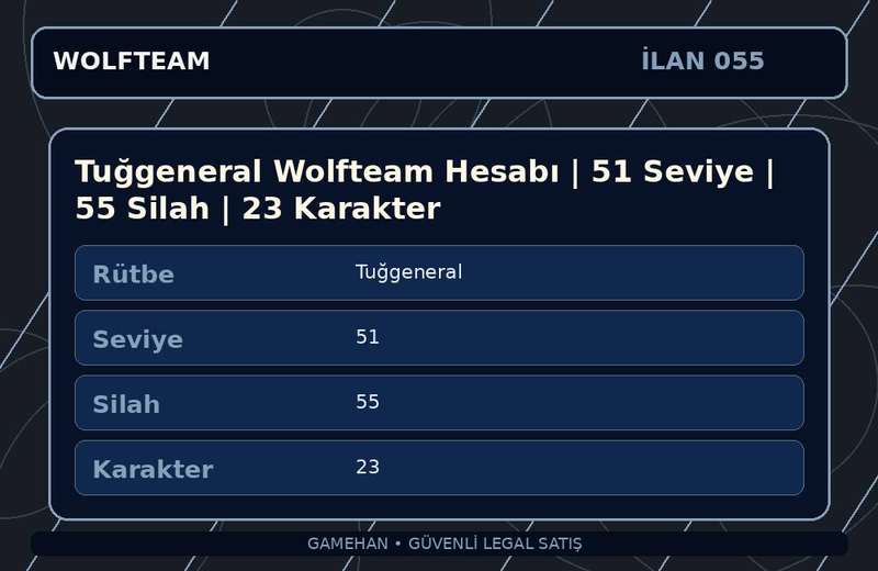Tuğgeneral Wolfteam Hesabı | 51 Seviye | 55 Silah | 23 Karakter