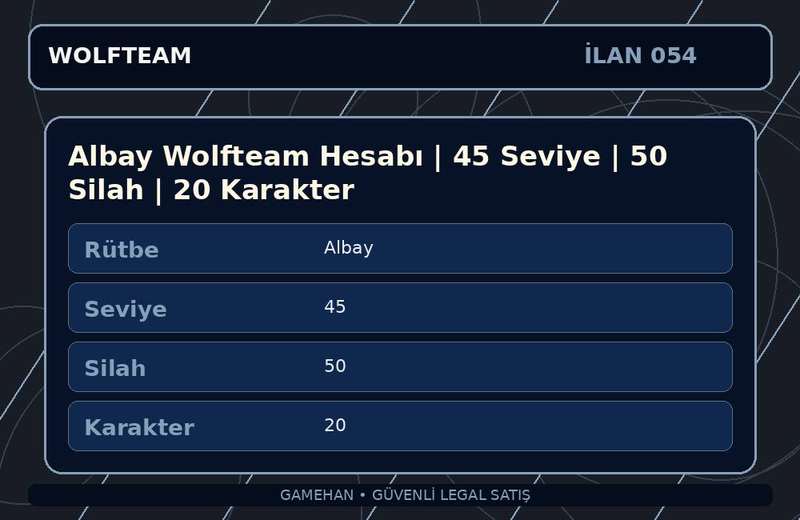 Albay Wolfteam Hesabı | 45 Seviye | 50 Silah | 20 Karakter