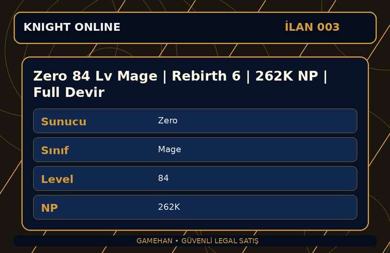 Zero 84 Lv Mage | Rebirth 6 | 262K NP | Full Devir