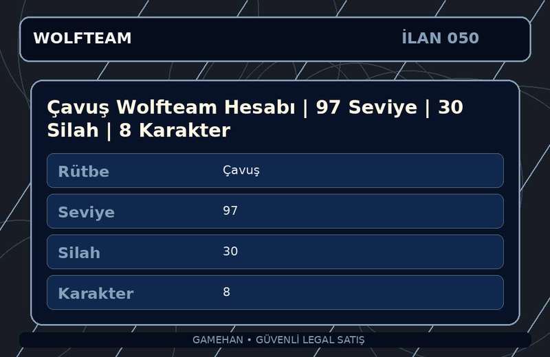 Çavuş Wolfteam Hesabı | 97 Seviye | 30 Silah | 8 Karakter