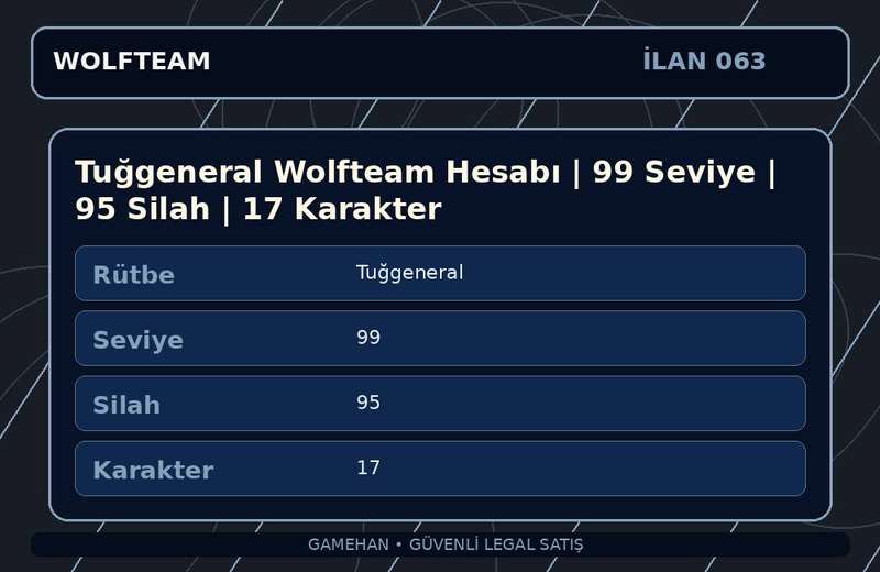 Tuğgeneral Wolfteam Hesabı | 99 Seviye | 95 Silah | 17 Karakter