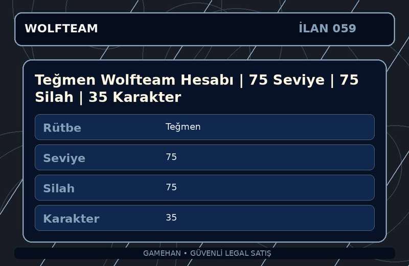 Teğmen Wolfteam Hesabı | 75 Seviye | 75 Silah | 35 Karakter