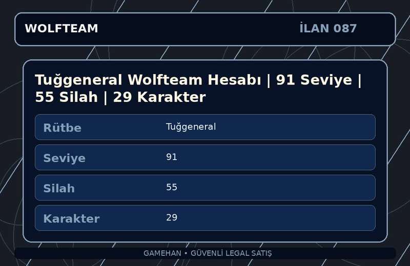 Tuğgeneral Wolfteam Hesabı | 91 Seviye | 55 Silah | 29 Karakter