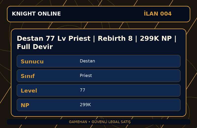 Destan 77 Lv Priest | Rebirth 8 | 299K NP | Full Devir