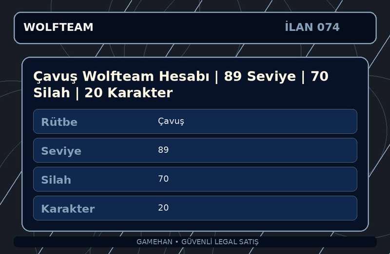 Çavuş Wolfteam Hesabı | 89 Seviye | 70 Silah | 20 Karakter