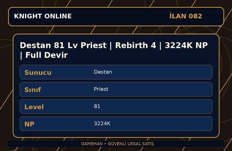Destan 81 Lv Priest | Rebirth 4 | 3224K NP | Full Devir