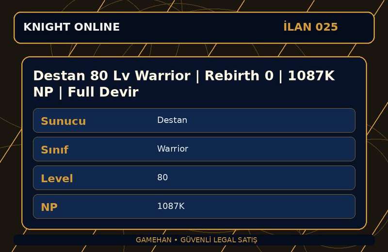 Destan 80 Lv Warrior | Rebirth 0 | 1087K NP | Full Devir
