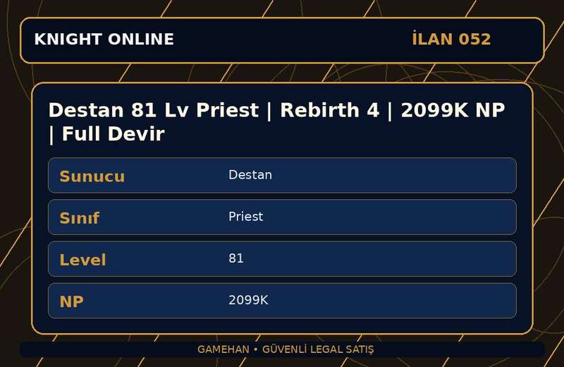 Destan 81 Lv Priest | Rebirth 4 | 2099K NP | Full Devir