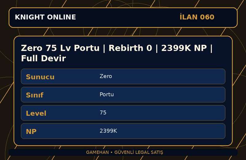 Zero 75 Lv Portu | Rebirth 0 | 2399K NP | Full Devir