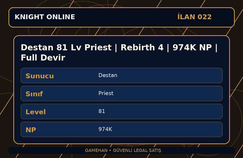 Destan 81 Lv Priest | Rebirth 4 | 974K NP | Full Devir