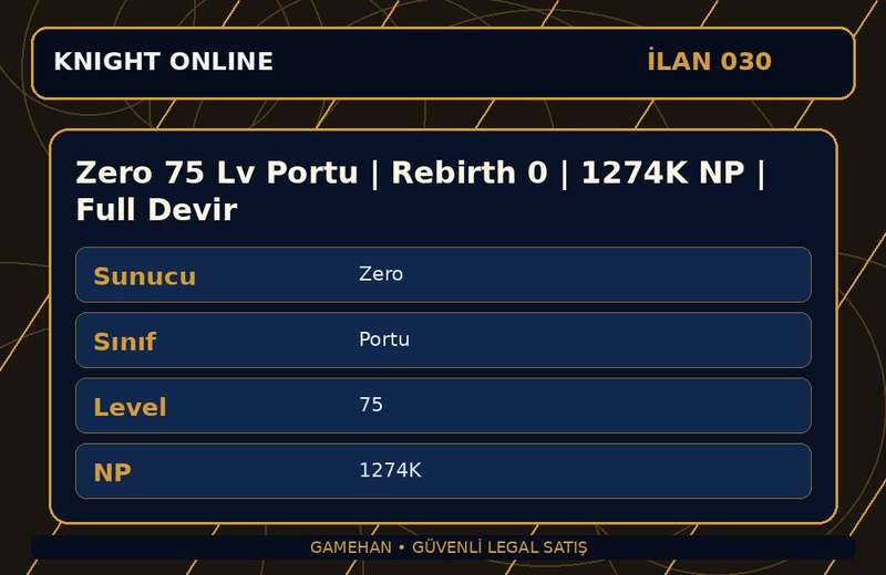 Zero 75 Lv Portu | Rebirth 0 | 1274K NP | Full Devir