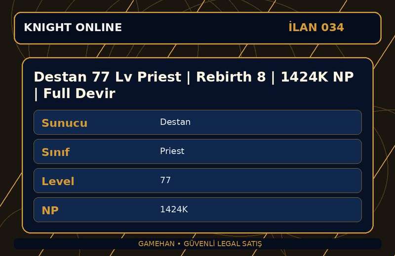 Destan 77 Lv Priest | Rebirth 8 | 1424K NP | Full Devir