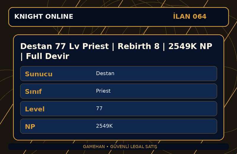 Destan 77 Lv Priest | Rebirth 8 | 2549K NP | Full Devir