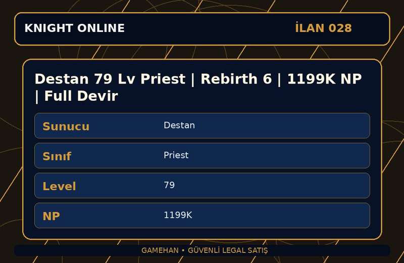 Destan 79 Lv Priest | Rebirth 6 | 1199K NP | Full Devir