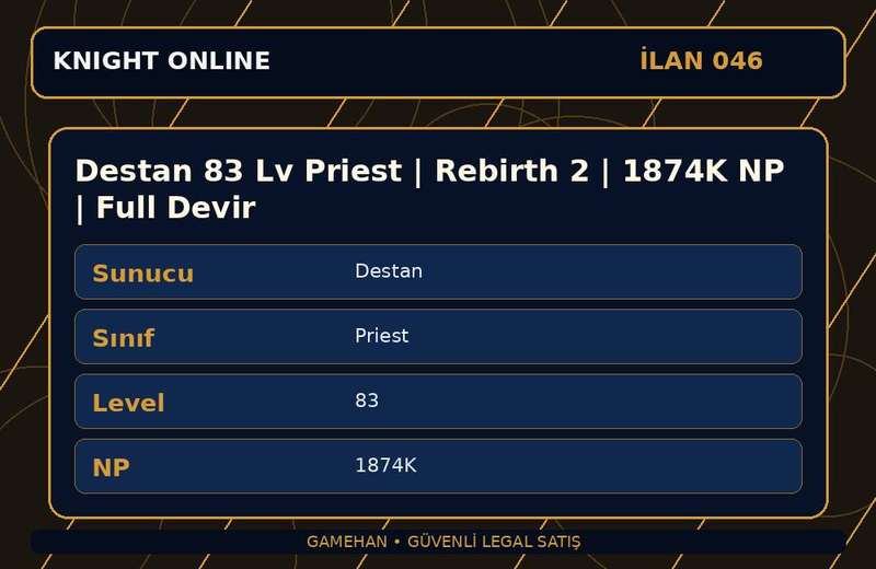 Destan 83 Lv Priest | Rebirth 2 | 1874K NP | Full Devir