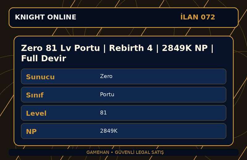 Zero 81 Lv Portu | Rebirth 4 | 2849K NP | Full Devir