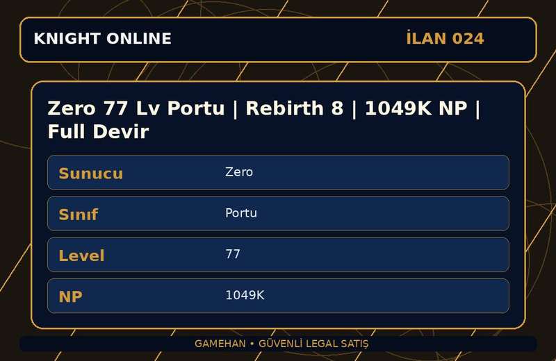 Zero 77 Lv Portu | Rebirth 8 | 1049K NP | Full Devir