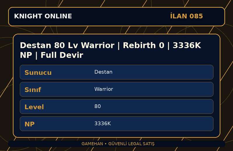 Destan 80 Lv Warrior | Rebirth 0 | 3336K NP | Full Devir