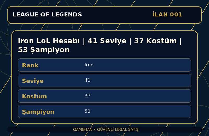 Iron LoL Hesabı | 41 Seviye | 37 Kostüm | 53 Şampiyon