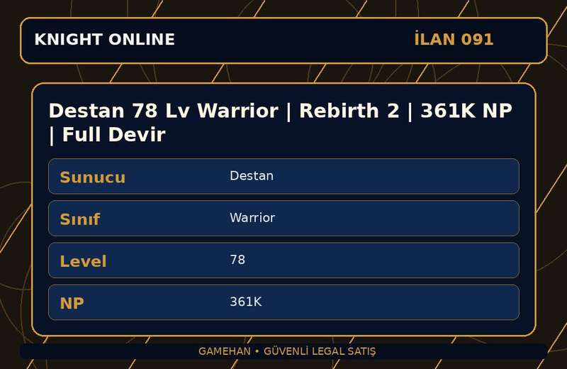 Destan 78 Lv Warrior | Rebirth 2 | 361K NP | Full Devir