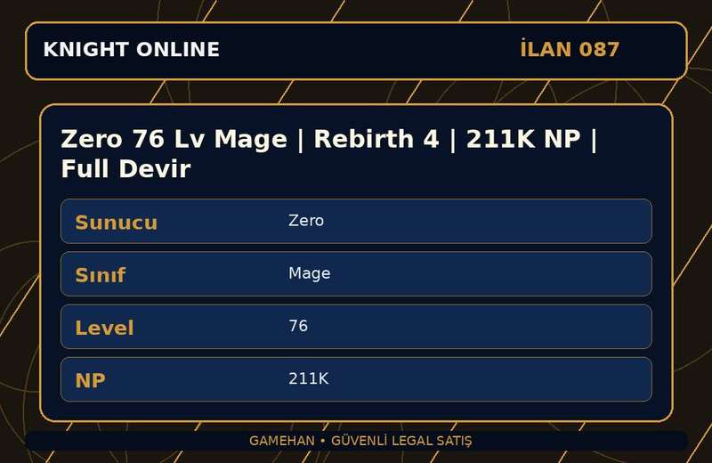 Zero 76 Lv Mage | Rebirth 4 | 211K NP | Full Devir