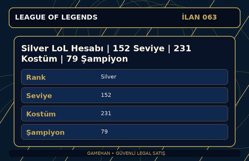 Silver LoL Hesabı | 152 Seviye | 231 Kostüm | 79 Şampiyon