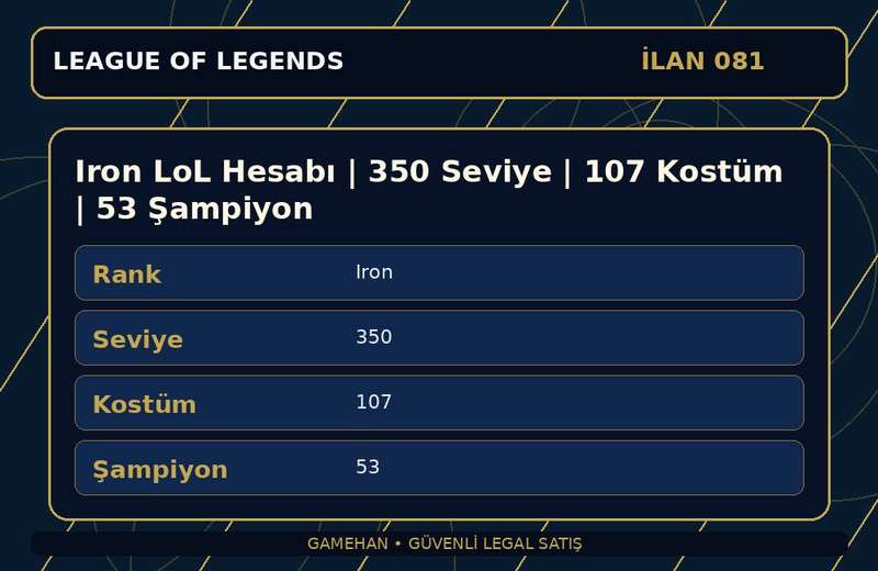 Iron LoL Hesabı | 350 Seviye | 107 Kostüm | 53 Şampiyon