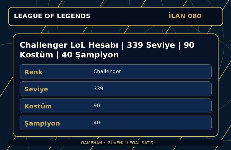 Challenger LoL Hesabı | 339 Seviye | 90 Kostüm | 40 Şampiyon