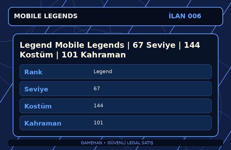 Legend Mobile Legends | 67 Seviye | 144 Kostüm | 101 Kahraman