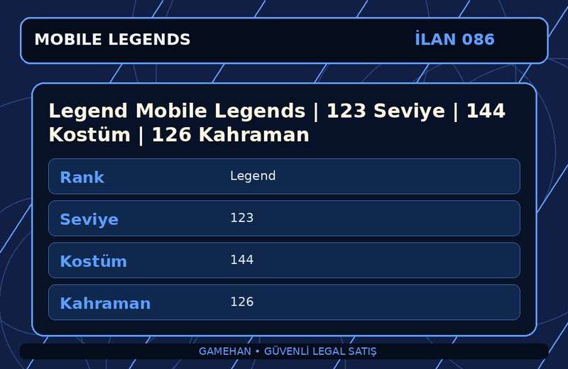 Legend Mobile Legends | 123 Seviye | 144 Kostüm | 126 Kahraman