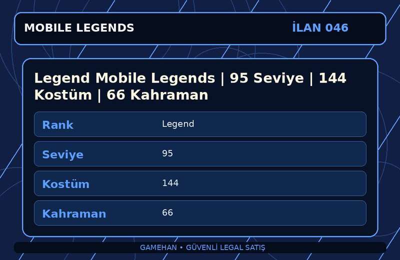 Legend Mobile Legends | 95 Seviye | 144 Kostüm | 66 Kahraman