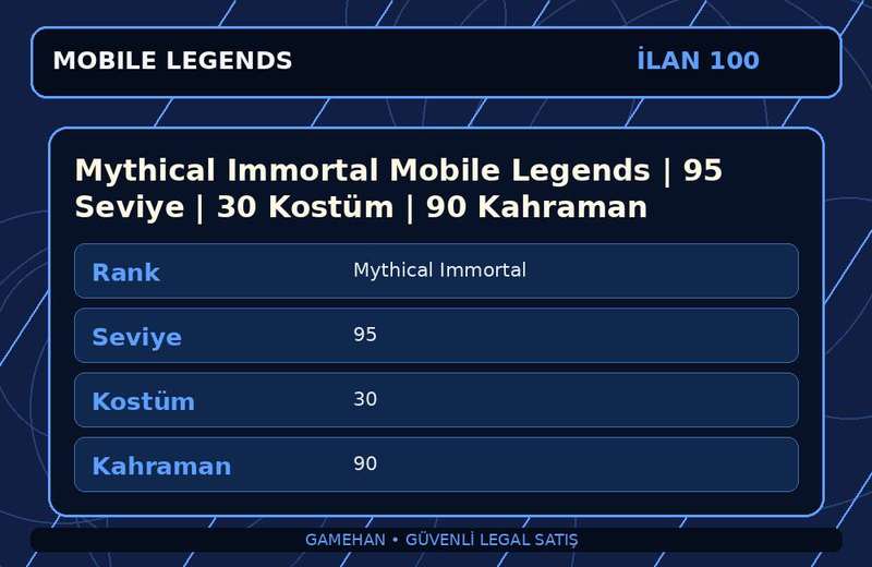 Mythical Immortal Mobile Legends | 95 Seviye | 30 Kostüm | 90 Kahraman