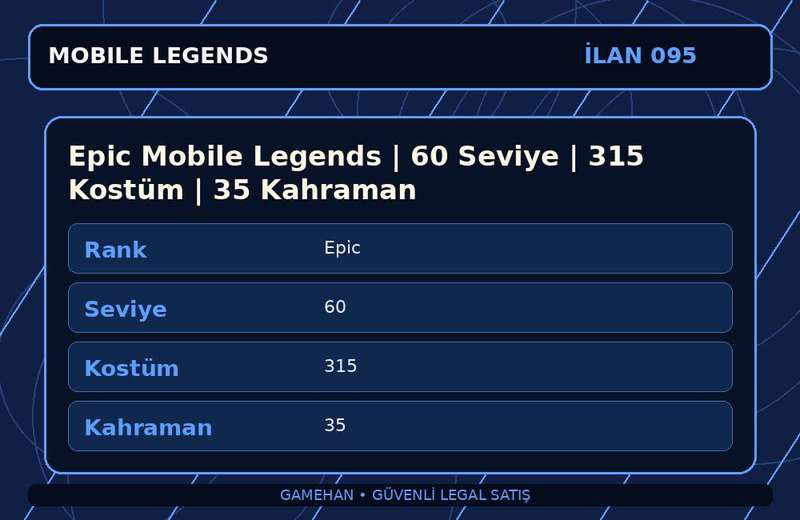 Epic Mobile Legends | 60 Seviye | 315 Kostüm | 35 Kahraman